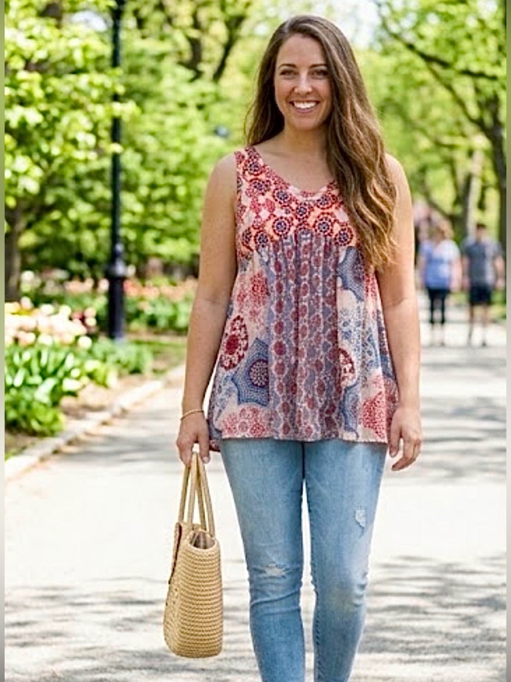 KNOX ROSE  Patchwork Babydoll Sleeveless Top - size M